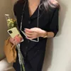 Kore İnce Balo Ofis Lady Chic Tüm Maç Vestidos Katı Retro Yaz Femme Parti Streetwear Mini Elbiseler 210525