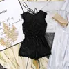 Hiloc Black кружева Pijamas Женщины сексуальные onsie Splicing Satin Sleewwurs Backbloet Paysuit Bow Onesies Pajamas Romber