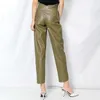 TWOTWINSTYLE pantalon en cuir décontracté pour femmes taille haute minimaliste grande taille pantalon ample femme mode nouveaux vêtements été 210319