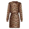 Femmes à manches longues Robe Vintage léopard imprimé robes décontracté ample col en V Robe bohème Vestidos Femme