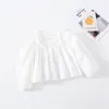 Moda Fashion White Buff Manga Algodão Blusas 1-5 Anos Bebé Menina Loose All-Match tops 210508