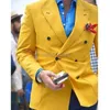 Yellow Slim Fit Mens Blazer with Double Breasted Italian Fashion Style Tops Suit Jacket for Singer Prom Stage Coat Male Costume 220310