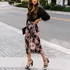 Women Fashion Casual Skirt Summer Floral Printed High Waist Asymmetric Office Lady Street Wear Plus Size Mid-length Skirt 210608