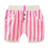 Mudkingdom Summer Boys Casual Shorts Cute Candy Color Holiday Cotton Elastic Waist Two Striped Slacks Kids Clothes 210615