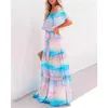 Dames Sundress Designer Kostuum Sexy Tuniek Party Jurk 2021 Zomer Ruffle Sleeve Strand Off-The-Shoulder Printed Long Dress Y1006