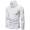 Hoher Kragen Weiß Velour T-shirt Männer Marke Slim Fit Langarm Rollkragen Samt T-shirt Homme Hip Hop Swag Top Tees 210522