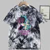 MOB Psycho 100 Drukuj Moda Krótki Rękaw Okrągły Neck Tie Dye Koszulka Unisex Jesień Y0809