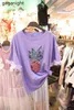 Gaganight Purple Lace Patchwork Tshirt Pineapple Sequins Bling T Shirts Kortärmad Sommar Mode Lady Chic Koreanska Toppar 210519