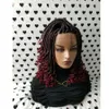 Handmade 14inch Box Braids Lace Front Wig With Curly Tips 1b/Burgundy Ombre Red Color Short Braiding Hair Synthetic Wigs for Black Women