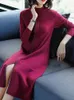 Günlük Elbiseler 2021 Sonbahar Kış Kadın Zarif Bodycon Parti Vintage Kırmızı Gevşek Örgü Elbise Uzun Kollu