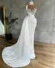 2021 Arabic Aso Ebi Mermaid Evening Dresses Luxurious Pearls Beaded High Neck Illusion Top Prom Party Gowns Lace Appliques Peplum Ruched Vestidos De Novia