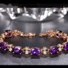 Natural Amethyst Gemstone 18K Rose Gold Jewelry Pulseras De Feminina Bizuteria for Women Bracelet Box Girls