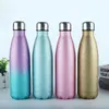 Stainless Steel Glitter Water Bottles 500ml Double Wall Insulated Cola Bottle Shape Drinking Flasks for Sport Camping Traveling