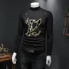 2024 winter new men's tops light luxury warm T-shirt trend double-sided plush half turtleneck slim casual bottoming shirt thickening