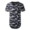 Kırmızı Camo Yırtık Uzun Çizgi T Gömlek Erkekler Için Hip Hop Hipster Erkek Uzun T Shirt Kısa Kollu Rahat Teeshirt Homme 2XL 210522