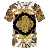 UJWI Brand Men Golden Flower T-shirt Summer 3D Print Blue T-Shirt Homme Short Sleeve Luxury Royal Baroque Clothes Tops 210714