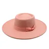 Vintage ull filt jazz fedora hattar män kvinnor klänning bred brim panama trilby gentleman formell cap svart gul röd rosa hatt 364c3
