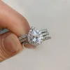 hon 3 stycken 925 Sterling Silver Wedding Rings uppsättning för kvinnor Pear Shape AAAAA Zircons Förlovningsring Band BR1079 2112171481738