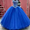 Princess Ball Gown Royal Blue Quinceanera Dress 2021 Sweet 16 Dresses Beaded Sequins Strapless Neck Debutante Gowns Plus Size Vestidos De 15