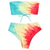 Tie Dye bikini set kvinnor mode av axel hög midja baddräkt bandage print beachwear bikinis feminina lr1210 210531