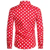 Czerwony Mens Polka Dot Koszula Przypadkowy Przycisk Sukienka Koszule Mężczyźni Chemise Homme Party Club Mężczyzna Ogród Point Camisas Masculina 210721