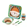Bamboo fiber children's tableware set, creative cartoon bowl, grid plate, spoon, fork, cup, five-piece gift 24 styles