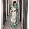 Summer White Green Vintage Floral Shirt Dresses for Women Chic Buttons Belt Midi Dress Woman Long Sleeve Casual Vestidos 210430