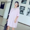 Summer Pink T Shirt Sukienka Kobiety Loose Zipper Print Casual Dwustronna Mini Bawełniana Sundress 210427