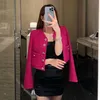 2023 Новая весенняя модная женская твидовая шерстяная короткая куртка с круглым вырезом и длинными рукавами розового цвета, пальто с высокой талией, casacos SMLXL