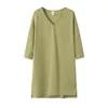 Femmes Casual Lâche Solide Coton T-shirt Robe Col V Mini Manches Courtes Basic ES Summer Boho Sundress Plus Taille 210520