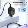 Typ C laddare PD 18W Dual Ports Quick Charge EU US UK AC Home Travel Wall Laddare för iPhone Samsung Tablet PC 2022