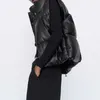 Siyah parka yelek kadın yelek kış ceket kolsuz standı yaka ayarlanabilir Hem PU deri kadın ceket 210923