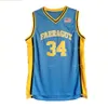 남자 고등학교 Kevin 34 Garnett Jersey 블루 팀 Farragut 농구 유니폼 Garnett 균일 한 스포츠 팬을위한 통기성 높은 품질