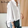 Camisas de algodão vintage de beiyyingni feminino liso casual solto coreano Bloups de manga longa Mulheres plus size harajuku chic tops elegantes 210326