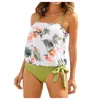 40 #Blatt Blumen Druck Bikini Set frauen Lose Hohe Taille Split Badeanzug Spaghetti-trägern Sexy Knoten Tankini Bademode