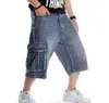 Męskie Plus rozmiar luźne, workowate dżinsowe krótkie męskie dżinsy moda Streetwear Hip Hop długie 3/4 Capri szorty Cargo kieszonkowe bermudy męskie niebieskie