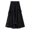 Beige White Fashion Korean Ruffle Midi Long A-line Skirt Women Casual Spring Summer High Waist Irregular All-match Skirts Female 210721