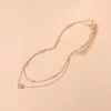Simple Fashion Heart Pendant Clavicle Peach Multi-Layer Neck Chain Necklace Women Girl Jewelry Party Gifts