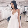 2022 Simple Boho Beach Tule Trouwjurk Sexy Spaghetti Bandjes Lange Een Lijn Bruidsjurken Zomer Backless Bruid Formele Jurken Ivory Robes de Mariage