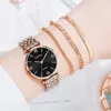 4pcs for women for women crystal diamond rose gold steal strap wadies watches bracet wame cloic relogio feminino2075