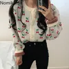 Nomikuma Koreański Wzór Wiśniowy Jesień Sweet Cardigan Kobiety Single Breasted O Neck Długi Rękaw Moda Sweter Ropa Mujer 3C614 210514