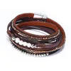 Charm Bracelets Women Bracelet Leather Rhinestone Pearl Multilayer Crystal Armband Wristband Pulsera Mujhe