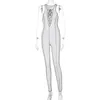 OMSJ High Street White Sleeveless Lace-up Sexy Bodycon Sporty Jumpsuit Deep V Neck Summer Rompers Trendy Overalls Long Pants 210517