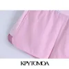 KPYTOMOA Femmes Chic Mode Patchwork Rayé Shorts Vintage Haute Taille Élastique Poches Latérales Femme Pantalon Court Mujer 210719
