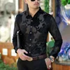 Luxury Transparent Shirt Men Floral Embroidery Lace For Male Sexy See Through Dress Shirts Mens Club Party Prom Chemise Men's321E