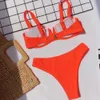 Omkagi Stroje kąpielowe Kobiety Underwire Bikini Kostium Kąpielowy Niski Talia Solidne Swimsuit Wysokie Cut Bikinis Mujer Push Up 210621