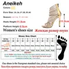 Sandały Aneikeh Bling Gold Crystal Cienkie Strappy Gladiator Shoes Staletto Heel Pompy Ślubne Rhinestone Cage 220121