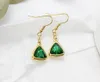 Stainless Steel Triangle Emerald Green Crystals Glass Dangle Earrings Gold Ladies Long Earring Suitable for Daily Wear, Dance, Party, Anniversary, Prom, Birthday