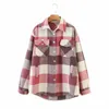 Moda espessa rosa verde xadrez mulheres camisa camisa casaco inverno plus tamanho s casual 210922