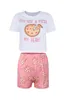 OMSJ Kadınlar İki Parçalı Set Yaz Kısa Kollu Kırpma Üst Ve Şort Pizza Desen Baskı Eşleştirme Takım Elbise Lady Lounge Giyim Kıyafetleri 210517
